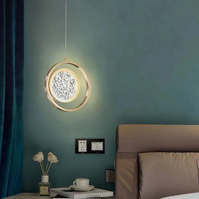 Rosegold Crystal Pendant Light with Rotating Ring-209 with matching different size lights