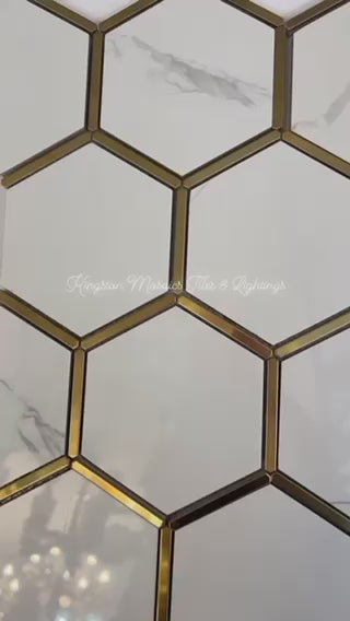 Hexagonal Silver and White Elegant Porcelain Mosaic Tiles-220*380*8mm-11sheets-1m2