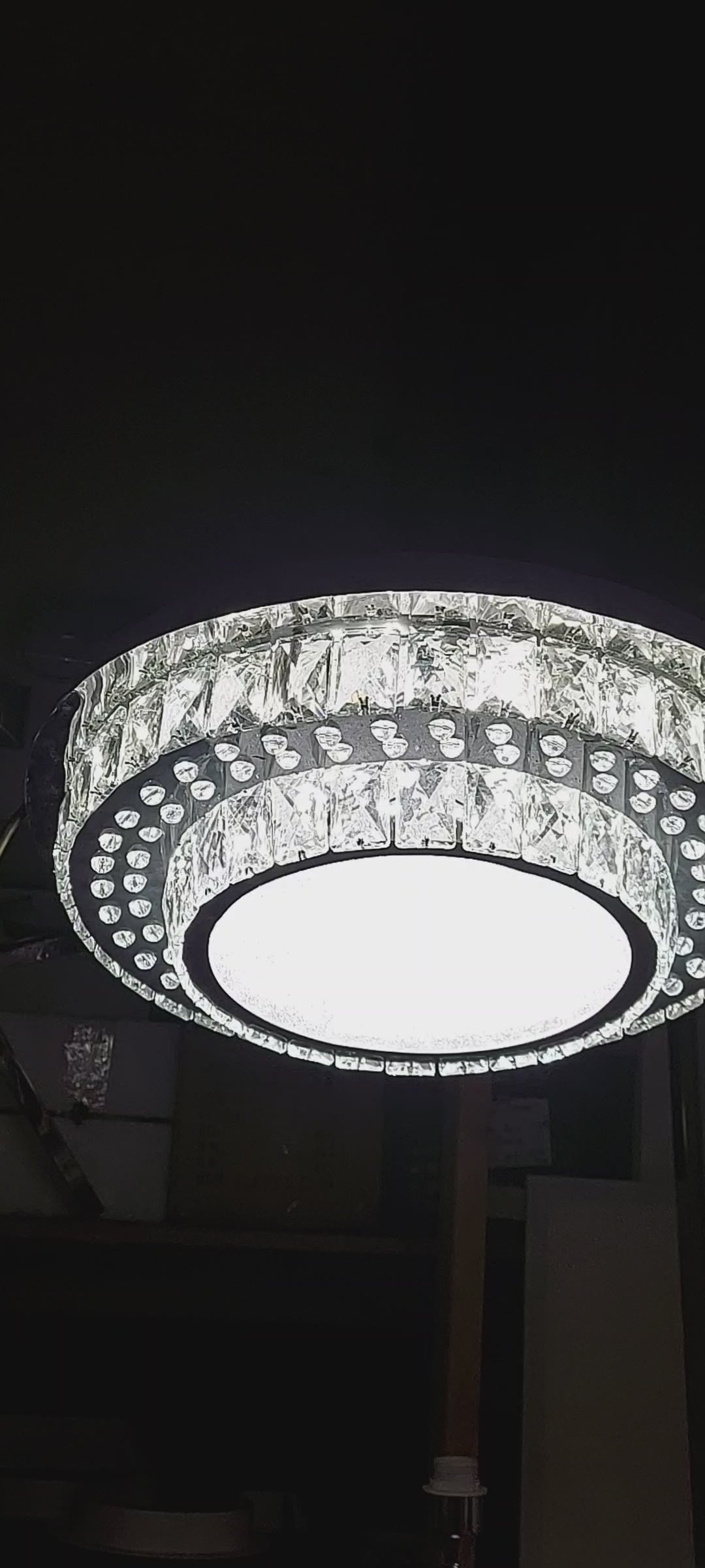 Round Crystallic Flush Mount Ceiling Light-Colour Changing Dimmable with Remote Control-7001-600 & 450-Chrome