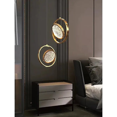 Pendant-Crystal Glass Pendant light with Rotating Ring-2010-1,3 & 5 rings(Rose Gold) with matching wall lights