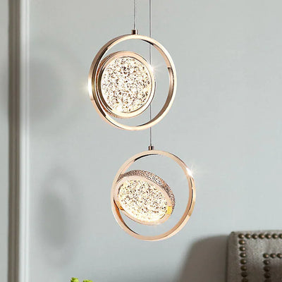 Pendant-Crystal Glass Pendant light with Rotating Ring-2010-1,3 & 5 rings(Rose Gold) with matching wall lights