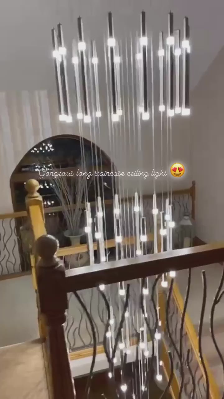 Long Drop Metallic Bars LED Incorporated Stair Pendant Lighting Chandelier-6139-10tubes, 12tubes 30 & 40tubes