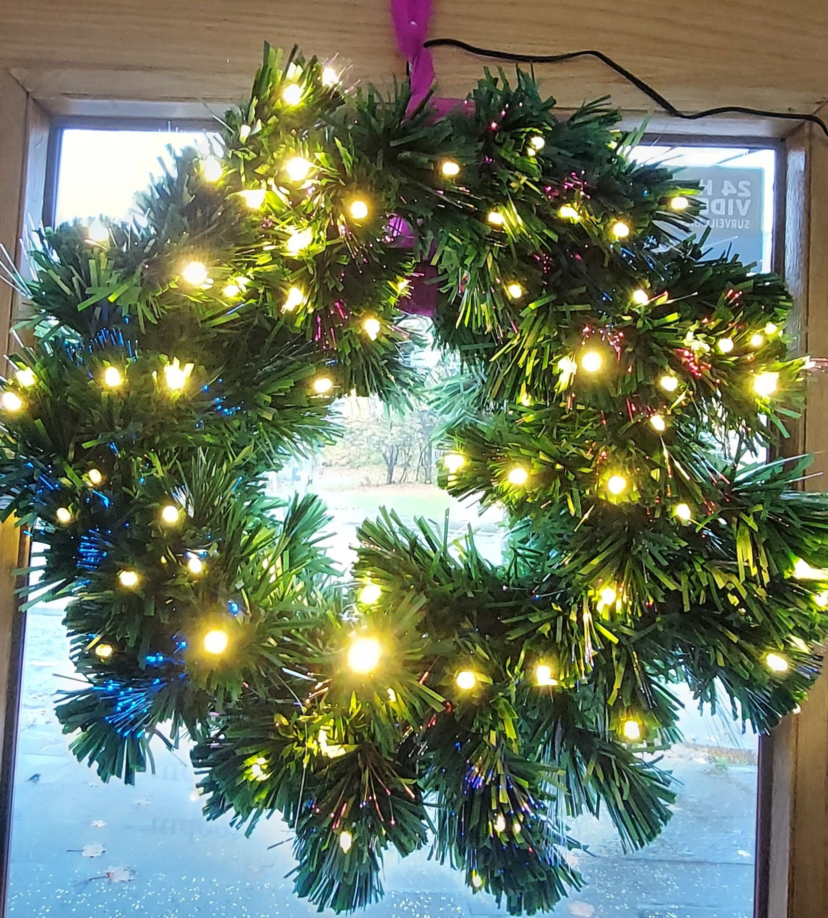 Colourful Wreath with Golden LED Lights for Christmas Decoration