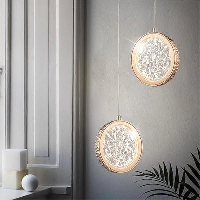 Pendant-Crystal Glass Pendant light with Rotating Ring-2010-1,3 & 5 rings(Rose Gold) with matching wall lights