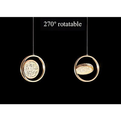 Pendant-Crystal Glass Pendant light with Rotating Ring-2010-1,3 & 5 rings(Rose Gold) with matching wall lights
