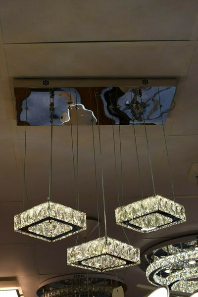 Diamante Crystallic 3 x Round Fixture mirrored frame colour changing LED ceiling light [9010-3)