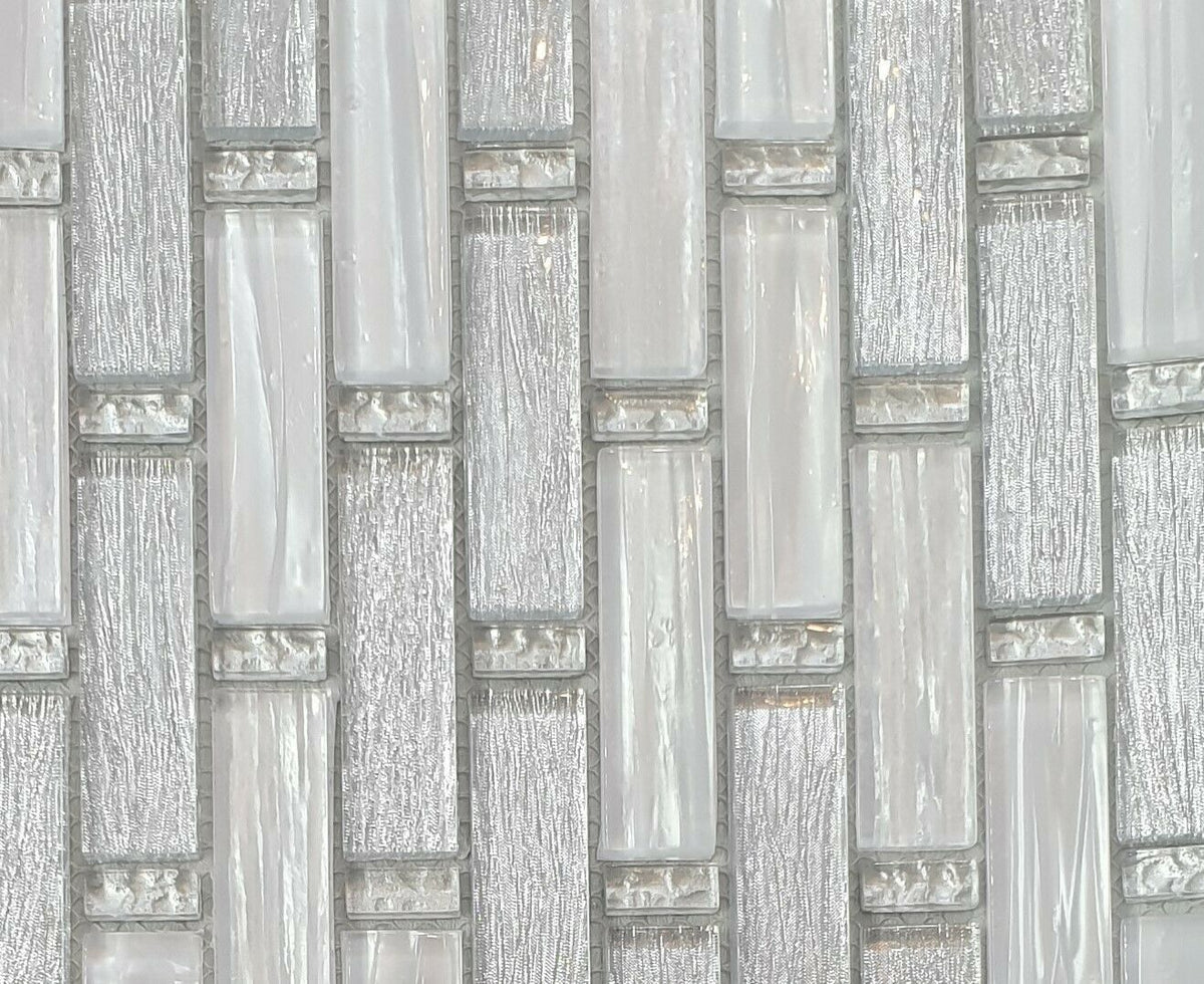 White Silver Foil Glass Mosaic Tile | 1 sheet 300x300x8mm | 11 sheets 1sqm