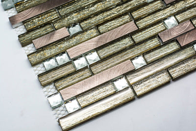 Noir & Grey & Gold Diamanté Glass Mosaic Tiles