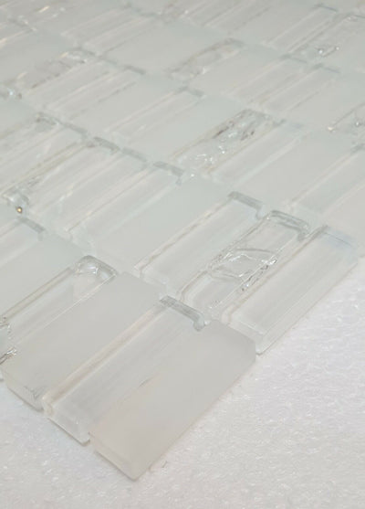 White Crack-effect Glass Mosaic Tile | 1 sheet 300 x 300 x 8mm | 11 sheets 1sqm