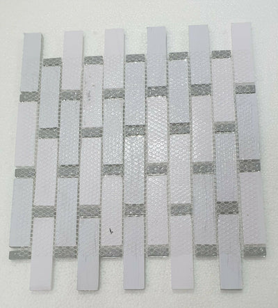 White Silver Foil Glass Mosaic Tile | 1 sheet 300x300x8mm | 11 sheets 1sqm