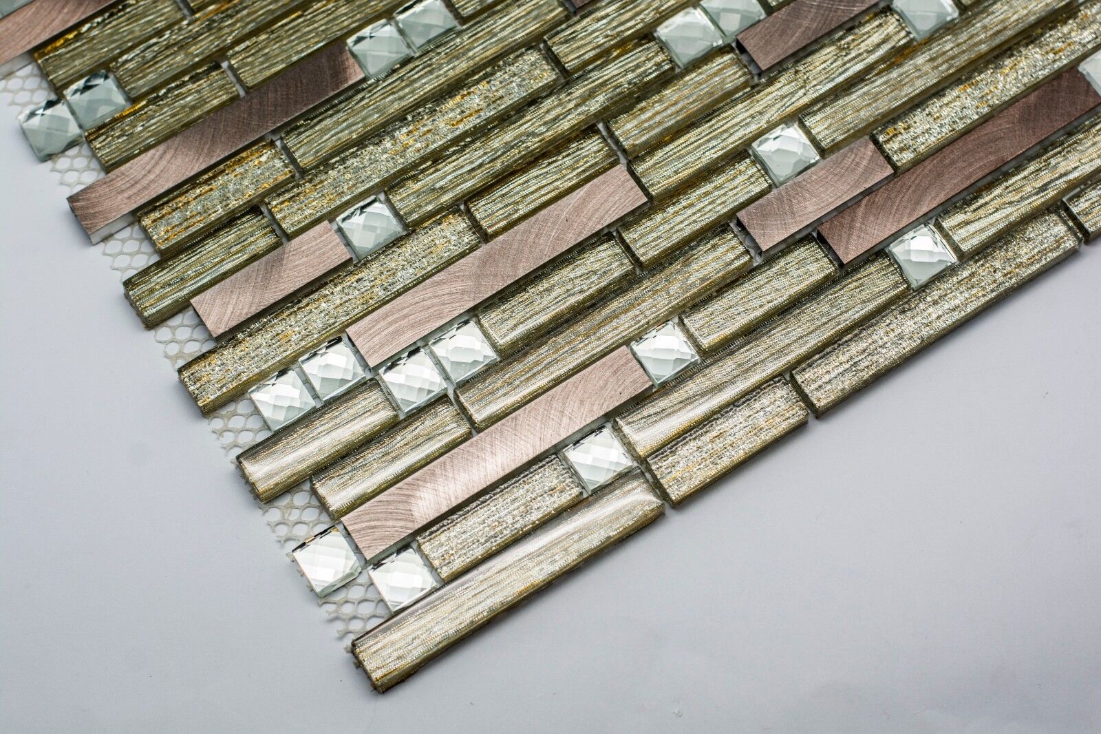 Noir & Grey & Gold Diamanté Glass Mosaic Tiles