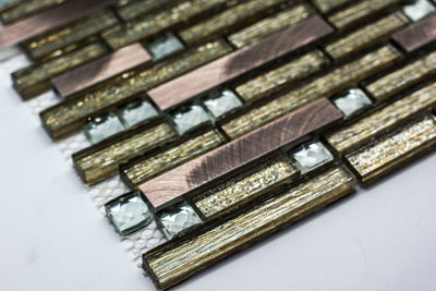 Noir & Grey & Gold Diamanté Glass Mosaic Tiles