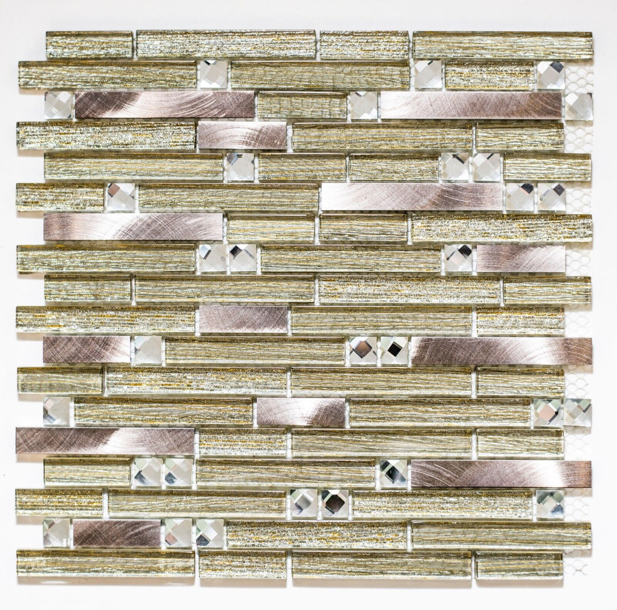 Noir & Grey & Gold Diamanté Glass Mosaic Tiles