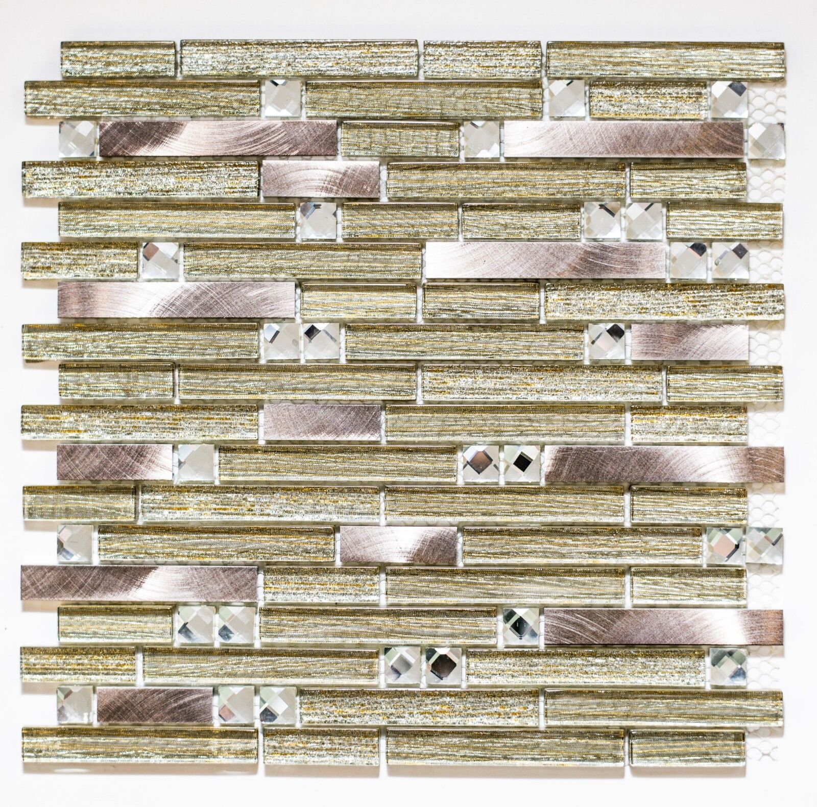 Noir & Grey & Gold Diamanté Glass Mosaic Tiles