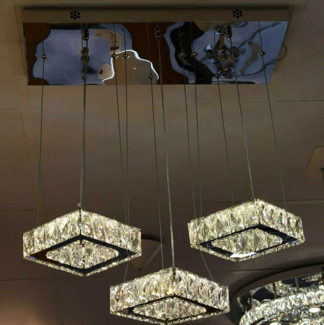Diamante Crystallic 3 x Square Fixture mirrored frame colour changing LED ceiling light [9014-3)