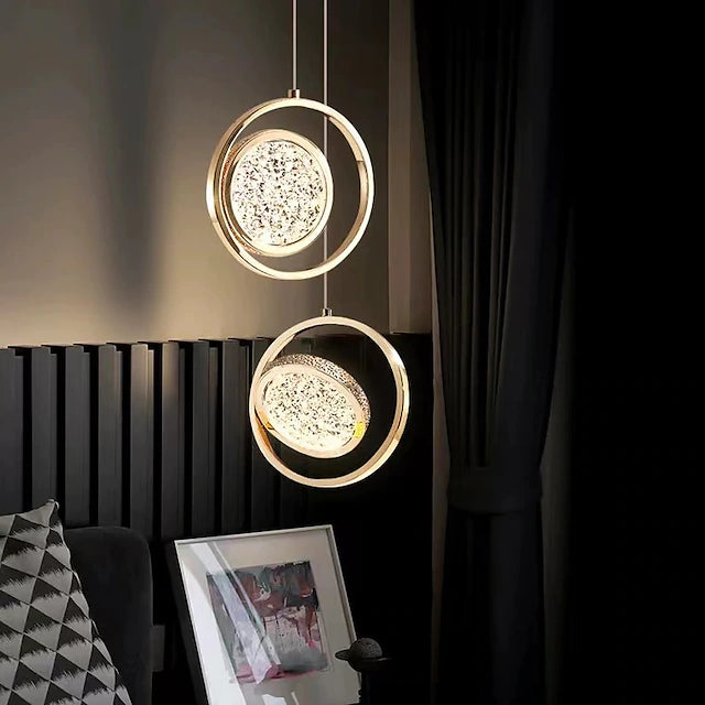 Rosegold Crystal Pendant Light with Rotating Ring-209 with matching different size lights