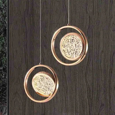 Pendant-Crystal Glass Pendant light with Rotating Ring-2010-1,3 & 5 rings(Rose Gold) with matching wall lights